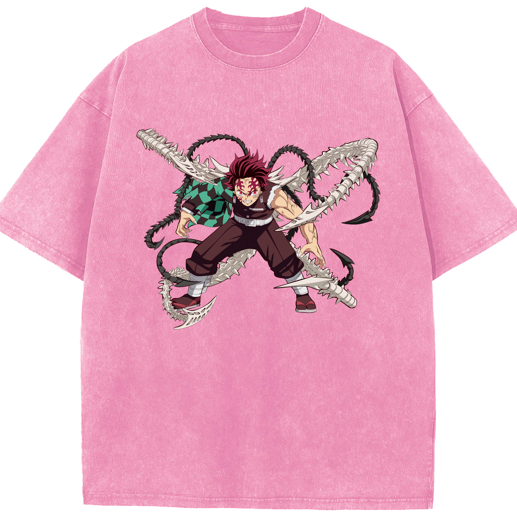 （画像用） 鬼滅の刃 竈門 炭治郎／かまど たんじろう Kamado Tanjirou 綿100% ヴィンテージ風 半袖Tシャツ（フロントプリント）